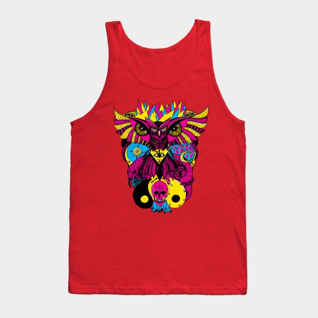 CMYK Owl And Ageless Skull Tank Top by kenallouis